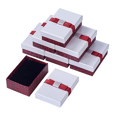 Boîtes de bijoux en carton rectangle rempli de coton kraft avec bowknot(X-CBOX-N006-03)-2