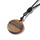 Natural Gemstone Flat Round with Flower of Life Pendant Necklace with Nylon Cord for Women(NJEW-P274-02)-4
