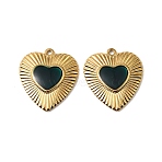 304 Stainless Steel Enamel Pendants, Heart Charms, Real 18K Gold Plated, Ion Plating(IP), Green, 26x23x3.5mm, Hole: 1.5mm(STAS-I371-31G-04)