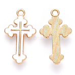 Alloy Enamel Pendants, Cross, Light Gold, White, 25x14x2mm, Hole: 1.8mm(ENAM-S121-059)