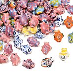 Handmade Fish Porcelain Beads, including Blue and White Porcelain & Famille Rose Porcelain, Fish, Mixed Color, 15x12x8mm, Hole: 2mm(X-PORC-S446-M)