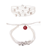 Multi String Cord Bracelet with Initial Letter K Charm, Star Adjustable Bracelet for Women, White, Inner Diameter: 1-3/4~3-1/4 inch(4.5~8.2cm)(BJEW-SW00042-06)