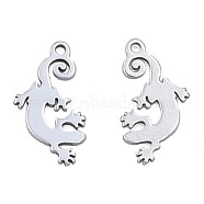 201 Stainless Steel Pendants, Halloween Style, Gecko, Stainless Steel Color, 15.5x8x1mm, Hole: 1.2mm(STAS-N098-088P)