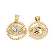 Brass Micro Pave Cubic Zirconia Pendants, Ring with Evil Eye Charm, Golden, 24x18x4mm, Hole: 5x3mm(ZIRC-P106-52G)