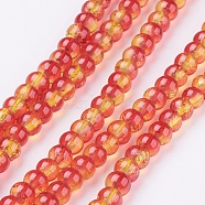Spray Painted Crackle Glass Beads Strands, Round, Two Tone, Tomato, 4mm, Hole: 1.1~1.3mm, about 200pcs/strand, 31.4 inch(CCG-Q002-4mm-10)