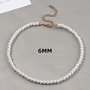 Plastic Imitation Pearl Round Beaded Necklaces for Women, Golden, White, 6mm, 13.78 inch(35cm)(WGF0340-09)