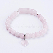 Natural Rose Quartz Stretch Bracelets, with Alloy Findings, Heart, 2-3/8 inch(61mm)(BJEW-F308-34D)