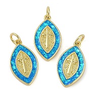 Rack Plating Brass Pendants, with Synthetic Opal, Long-Lasting Plated, Lead Free & Cadmium Free, Horse Eye with Cross Pattern, Real 18K Gold Plated, 18.8x10.5x2mm, Hole: 3mm(KK-U032-17G)