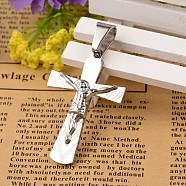 304 Stainless Steel Crucifix Cross Pendants, with 201 Stainless Steel Snap on Bails, For Easter, Stainless Steel Color, 29~30x45~48x4.5mm, Hole: 7x10mm(STAS-I035-13A)