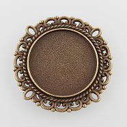 Vintage Filigree Wrap Flat Round Alloy Pendant Cabochon Settings, Cadmium Free & Nickel Free & Lead Free, Antique Bronze, Tray: 19mm, 29x2mm, Hole: 1.5x3mm, about 250pcs/kg(PALLOY-N0088-47AB-NF)