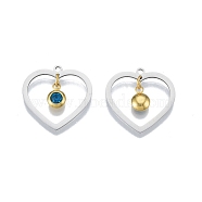 201 Stainless Steel Pendants, with Rhinestone, Heart with Flat Round, Real Gold Plated & Stainless Steel Color, Blue Zircon, 23x24x1mm, Hole: 1.6mm(STAS-N090-LA896-12P)