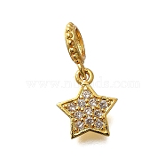 Brass Micro Pave Clear Cubic Zirconia Star European Dangle Charms, Large Hole Pendants, Cadmium Free & Lead Free, Long-Lasting Plated, Rack Plating, Golden, 19mm, Hole: 4mm(KK-M313-30G)