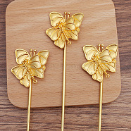 Iron Hair Stick Findings, with Alloy Enamel Settings, Double Butterfly, Golden, 146x32.5x6mm(OHAR-PW0001-292A-G)