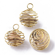 Iron Wrap-around Spiral Bead Cage Pendants, with Natural Picture Jasper Beads inside, Round, Golden, 21x24~26mm, Hole: 5mm(IFIN-R239-07G)