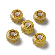 Handmade Porcelain Beads, Flat Round, Gold, 9.5~10x6mm, Hole: 3mm(PORC-L080-C01)