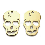 Halloween 304 Stainless Steel Pendants, Laser Cut, Skull Charm, Golden, 30x19.5x1mm, Hole: 2mm(STAS-B054-01G)