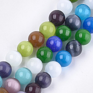 Cat Eye Beads Strands, Round, Mixed Color, 11.5~12mm, Hole: 1.2mm, about 34pcs/strand, 14.7 inch(CE-R009-02-12mm)