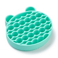 Silicone Makeup Cleaning Brush Scrubber Mat Portable Washing Tool, Double Duty, Bear Shape, Dark Turquoise, 10.4x11x2.5cm(MRMJ-H002-01D)
