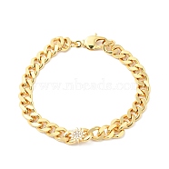Clear Cubic Zirconia Sunflower Link Bracelet with Curb Chains, Brass Jewelry for Women, Cadmium Free & Nickel Free & Lead Free, Real 18K Gold Plated, 7-5/8 inch(19.5cm)(BJEW-G652-01G)