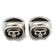 316 Surgical Stainless Steel Beads, Large Hole Beads, Skull, Antique Silver, 9.5x11x13mm, Hole: 8mm(STAS-Q326-06AS-06)