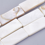 Natural White Shell Beads Strands, Rectangle, Floral White, 27.5x11~12x3mm, Hole: 1mm, about 14pcs/strand, 15.35 inch(39cm)(X-BSHE-P026-31)