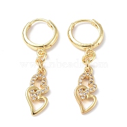 Clear Cubic Zirconia Double Heart Dangle Hoop Earrings, Rack Plating Brass Jewelry for Valentine's Day, Golden, 36mm, Pin: 0.9mm(EJEW-B017-06G)