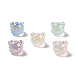 UV Plating Rainbow Iridescent Acrylic Beads, Bear Head with Dollar Sign, Mixed Color, 13.5x16x13.5mm, Hole: 3.5mm(PACR-M002-03)