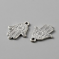 Tibetan Style Alloy Charm, Hamsa Hand/Hand of Miriam with Star of David, Antique Silver, 23x17.5x1.5mm, Hole: 1.8mm(FIND-CJC0006-12AS)