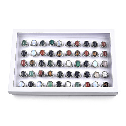 Natural & Synthetic Mixed Gemstone Oval Finger Rings, Antique Silver Plated Alloy Jewelry for Women, Inner Diameter: 17.5~20.1mm(RJEW-N044-05)