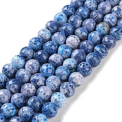 Natural Fire Crackle Agate Beads Strands, Dyed & Heated, Faceted, Round, Cornflower Blue, 10mm, Hole: 0.8mm, about 37pcs/strand, 14''(35.5cm)(G-M437-A01-01A)