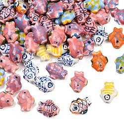 Handmade Fish Porcelain Beads, including Blue and White Porcelain & Famille Rose Porcelain, Fish, Mixed Color, 15x12x8mm, Hole: 2mm(X-PORC-S446-M)