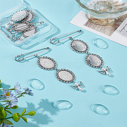 Oval Iron Flower Bouquet Photo Brooch Making Kits, with Alloy Pendant and Glass Cabochons, Platinum, 115mm(JEWB-LP00002)