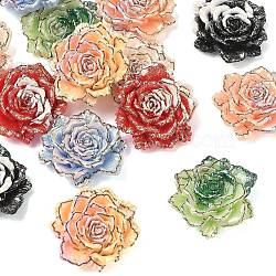 Opaque Resin & Glitter Powder Cabochons, Rose Flower, Mixed Color, 22x25x7mm(RE-CBA240F-02)