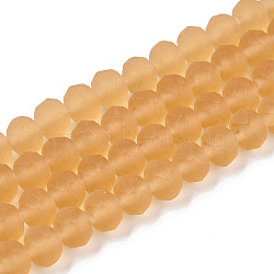 Transparent Glass Beads Strands, Faceted, Frosted, Rondelle, PeachPuff, 8mm, Hole: 1mm, about 64~65pcs/strand, 40~41cm(EGLA-A044-T8mm-MD23)