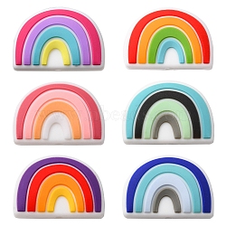 6Pcs 6 Colors Food Grade Eco-Friendly Silicone Focal Beads, Rainbow Shaped, Mixed Color, 18x25x9mm, Hole: 2mm, 6 colors, 1pc/color(SIL-YW0001-04G)