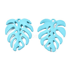 Spray Painted Alloy Pendants, Tropical Leaf, Cadmium Free & Nickel Free & Lead Free, Sky Blue, 34x27x4mm, Hole: 1.8mm(PALLOY-N155-114B)