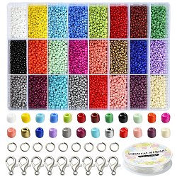 DIY 8/0 Glass Seed Beads Stretch Bracelet Making Kits, Including 24 Colors Beads, Zinc Alloy Lobster Claw Clasps, Elastic Crystal Thread, Iron Jump Rings and PVC Scissor Protective Cover, Mixed Color, 3~3.5mm, Hole: 1~1.2mm(DIY-YW0001-95)