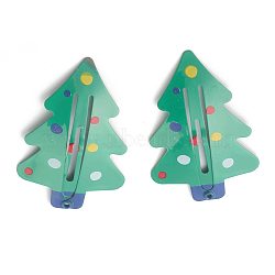 Baking Painted Iron Snap Hair Clips, for Christmas, Christmas Trees, Green, 54.5x35x3.9mm(PHAR-B0002-11)