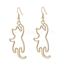 Zinc Alloy Hollow Out Cat Dangle Earrings, 304 Stainless Steel Long Drop Earrings for Women, Golden, 63mm, Pin: 0.7mm(EJEW-JE05148-01)