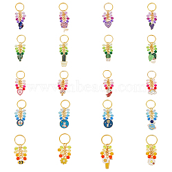 5 Sets 5 Style Alloy Enamel Pendant Keychain, with Acrylic Beads, for Car Bag Pendant Decoration Key Chain, Mixed Color, 7~8.5cm, 1 set/style(KEYC-FH0001-39)