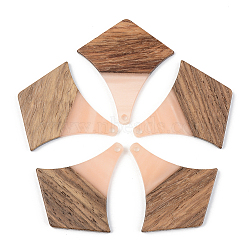 Opaque Resin & Walnut Wood Pendants, Arrows, Light Salmon, 38x35x3mm, Hole: 2mm(RESI-S389-055A-C02)