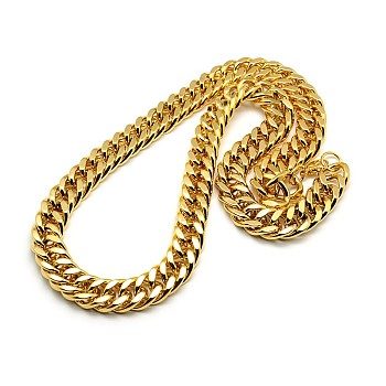 Fashionable 304 Stainless Steel Cuban Link Chain Necklaces, with Lobster Claw Clasps, Faceted, Golden, 23 inch~25 inch(58.4~63.5cm)x14mm
