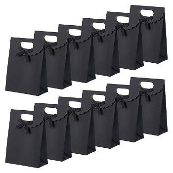Rectangle Paper Gift Bags, Ribbon Bowknot Decorated Candy Tote for Birthday, Wedding, Black, 16.5x12x6cm