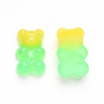 Gradient Color Opaque Resin Cabochons, with Glitter Powder Bear, Lime, 17.5x11x6.5mm
