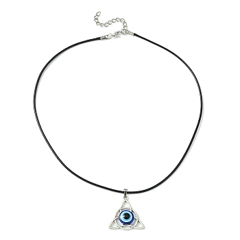 Alloy Resin Pendant Necklace for Women, Trinity Knot with Evil Eye, Antique Silver, 18.19 inch(46.2cm)