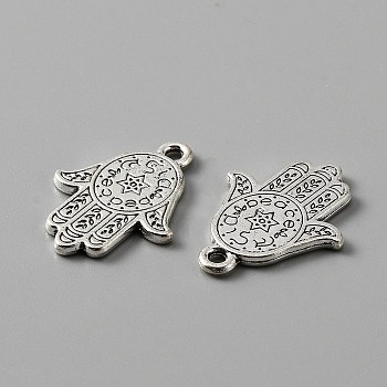 Tibetan Style Alloy Charm, Hamsa Hand/Hand of Miriam with Star of David, Antique Silver, 23x17.5x1.5mm, Hole: 1.8mm