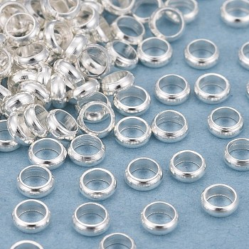 Rack Plating Brass Spacer Beads, Long-Lasting Plated, Flat Round, 925 Sterling Silver Plated, 3x1mm, Hole: 1.8mm