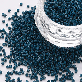 Glass Cylinder Beads, Seed Beads, Baking Paint, Round Hole, Prussian Blue, 1.5~2x1~2mm, Hole: 0.8mm, about 45000pcs/bag, about 1pound/bag