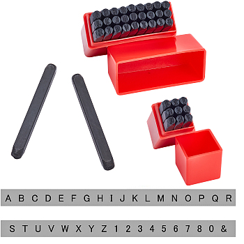 Carbon Steel Stamps, Leathercraft Tools, Number & Alphabet, Electrophoresis Black, 60.5x6x6mm, 36pcs/set