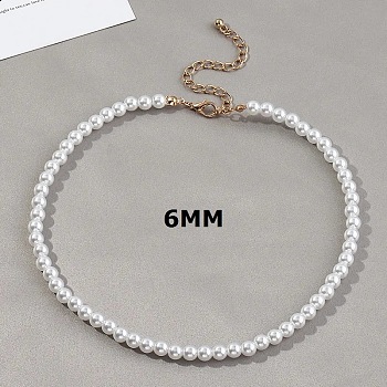 Plastic Imitation Pearl Round Beaded Necklaces for Women, Golden, White, 6mm, 13.78 inch(35cm)